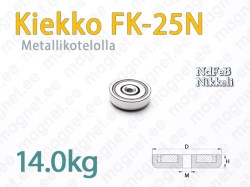 Sisäkierteellä magneetti Kiekko FK-25N, Metallikotelolla