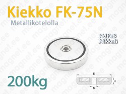 Sisäkierteellä magneetti Kiekko FK-75N, Metallikotelolla