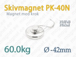 Skivmagnet med krok PK-40N, Nickel