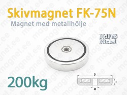 Skivmagnet med invändig gänga FK-75N, Metallhölje