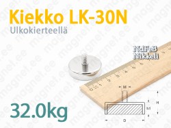 Ulkokierteellä magneetti Kiekko LK-30N, Metallikotelolla