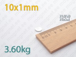 Neodüümmagnet Ketas 10x1mm, Nikkel
