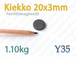 Ferriitti Kiekkomagneetti 20x3mm, Y35