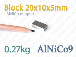AlNiCo magnet Block 20x10x5mm, Alnico9