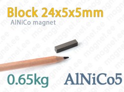 AlNiCo magnet Block 24x5x5mm, Alnico5