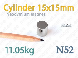 Neodymium magnet Cylinder 15x15mm N52, Nickel