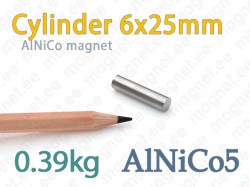 AlNiCo magnet Cylinder 6x25mm, Alnico5