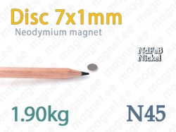 Neodymium magnet Disc 7x1mm N45, Nickel