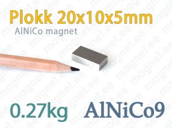 AlNiCo magnet Plokk 20x10x5mm, AlNiCo9