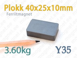 Ferriitmagnet Plokk 40x25x10mm, Y35
