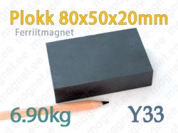Ferriitmagnet Plokk 80x50x20mm, Y33