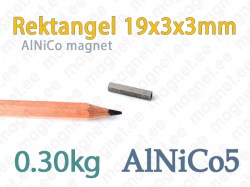 AlNiCo magnet  Rektangel 19x3x3mm, AlNiCo5