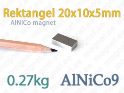 AlNiCo magnet  Rektangel 20x10x5mm, AlNiCo9