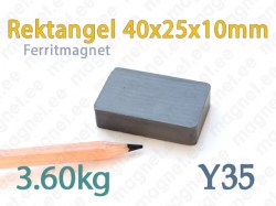 Ferritmagnet Rektangel 40x25x10mm, Y35
