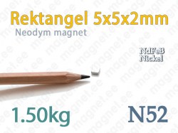 Neodymmagnet Rektangel 5x5x2mm, N52, Nickel