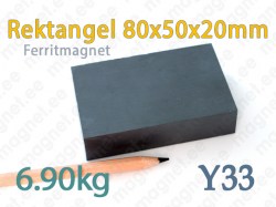 Ferritmagnet Rektangel 80x50x20mm, Y33