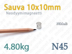 Neodyymi Sauvamagneetti 10x10mm, N45, Nikkeli