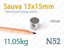 Neodyymi Sauvamagneetti 15x15mm, N52, Nikkeli