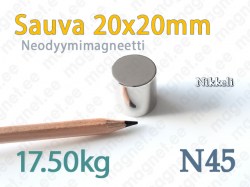 Neodyymi Sauvamagneetti 20x20mm, N45, Nikkeli