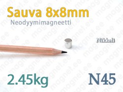 Neodyymi Sauvamagneetti 8x8mm, N45, Nikkeli