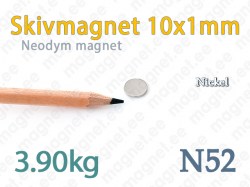 Neodym Skivmagnet 10x1mm, N52, Nickel