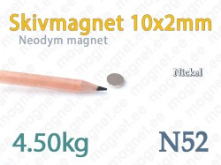 Neodym Skivmagnet 10x2mm, N52, Nickel