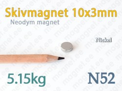 Neodym Skivmagnet 10x3mm, N52, Nickel