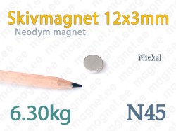 Neodym Skivmagnet 12x3mm, N45, Nickel