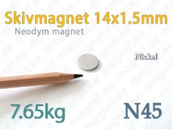 Neodym Skivmagnet 14x1,5mm, N45, Nickel