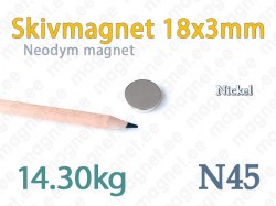 Neodym Skivmagnet 18x3mm, N45, Nickel