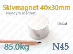 Neodym Skivmagnet 40x30mm, N45, Nickel