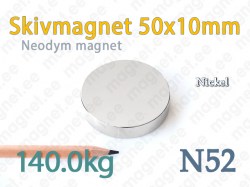 Neodym Skivmagnet 50x10mm, N52, Nickel