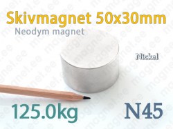 Neodüümmagnet Ketas 50x30mm, N45, Nikkel