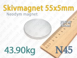 Neodym Skivmagnet 55x5mm, N45, Nickel
