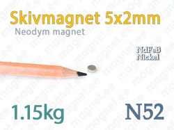 Neodym Skivmagnet 5x2mm, N52, Nickel