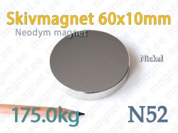 Neodym Skivmagnet 60x10mm, N52, Nickel
