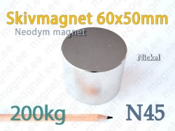 Neodym Skivmagnet 60x50mm, N45, Nickel