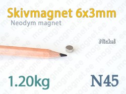 Neodym Skivmagnet 6x3mm, N45, Nickel