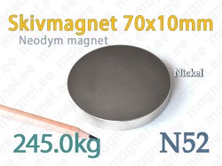 Neodym Skivmagnet 70x10mm, N52, Nickel
