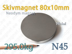 Neodym Skivmagnet 80x10mm, N45, Nickel