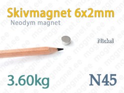 Neodym Skivmagnet 9x4mm, N45, Nickel