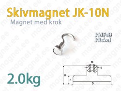 Skivmagnet med krok JK-10N, Nickel