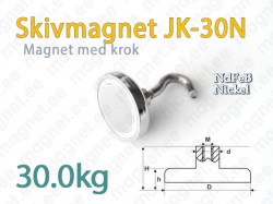 Skivmagnet med krok JK-30N, Nickel