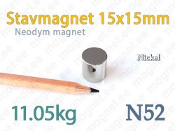 Neodym Stavmagnet 15x15mm, N52, Nickel
