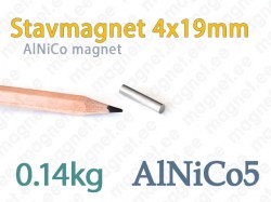 AlNiCo Stavmagnet 4x19mm, AlNiCo5