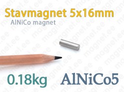 AlNiCo Stavmagnet 5x16mm, AlNiCo5