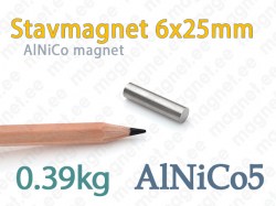 AlNiCo Stavmagnet 6x25mm, Alnico5