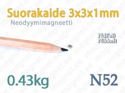 Neodyymi Suorakaidemagneetti 3x3x1mm, N52, Nikkeli