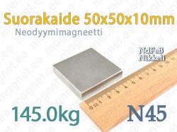 Neodyymi Suorakaidemagneetti 50x50x10mm N45, Nikkeli