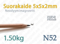Neodyymi Suorakaidemagneetti 5x5x2mm, N52, Nikkeli